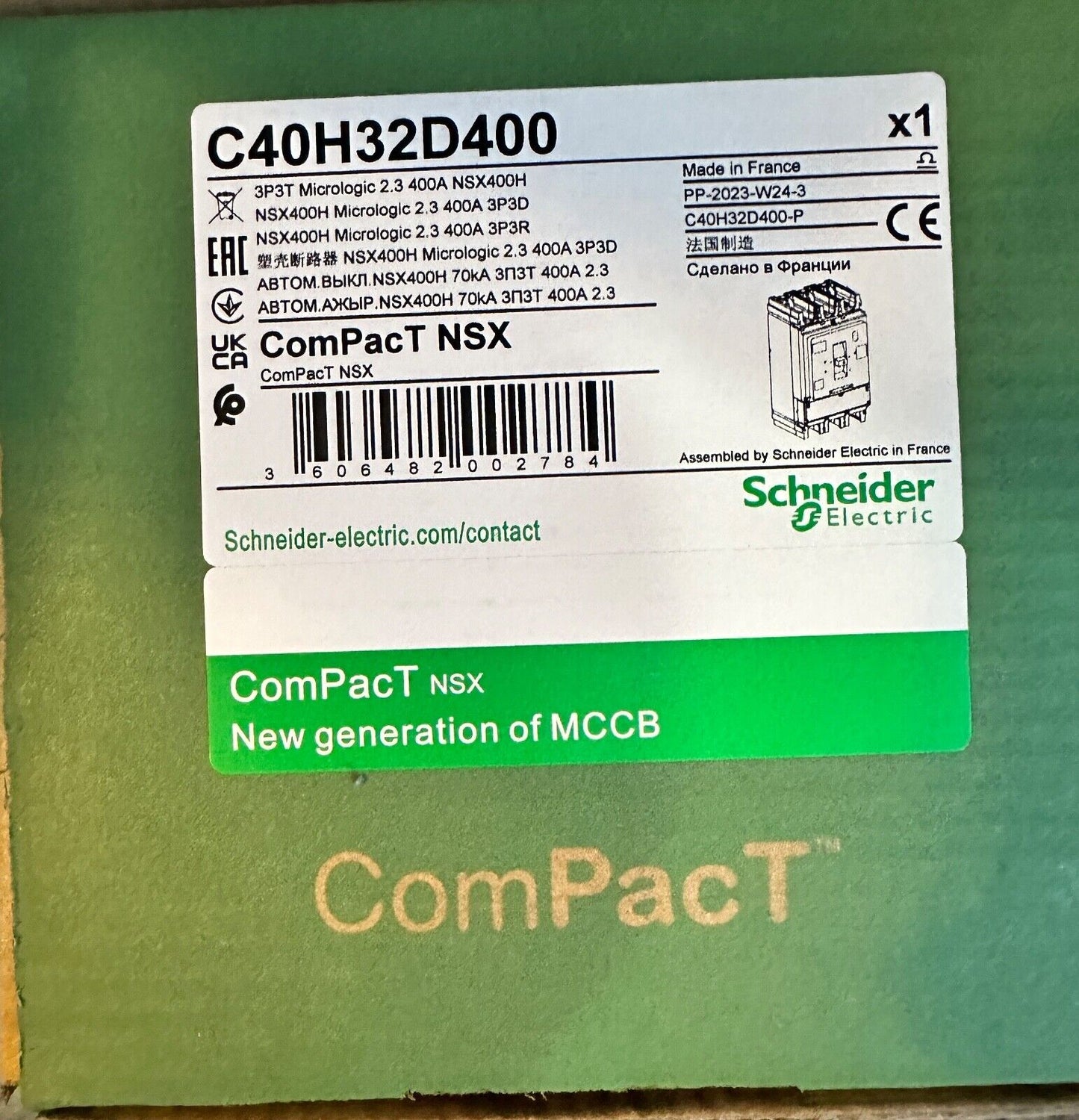 SCHNEIDER C40H32D400 NSX400H 70kA AC 3P3D 400A 2.3